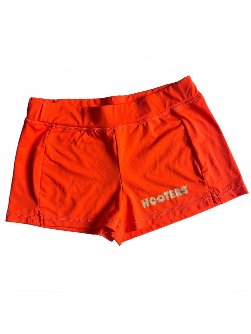 Hooters Waitress Uniform Shorts Orange Athletic Size Medium Stretchy Logo Print